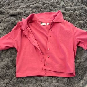 Sunday best pink button up top